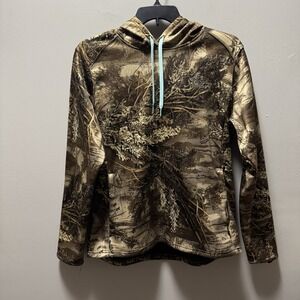 Realtree Hoodie Women's Size XL Brown/Tan Camo Grunge Long Sleeve Zipper Pockets